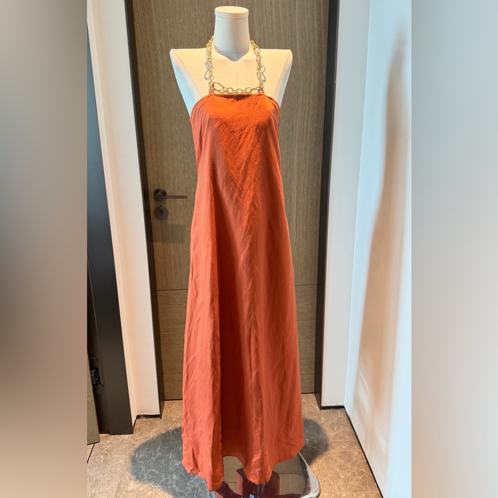 cult gaia Rust-Orange Chain-Detail Maxi Dress-NWT